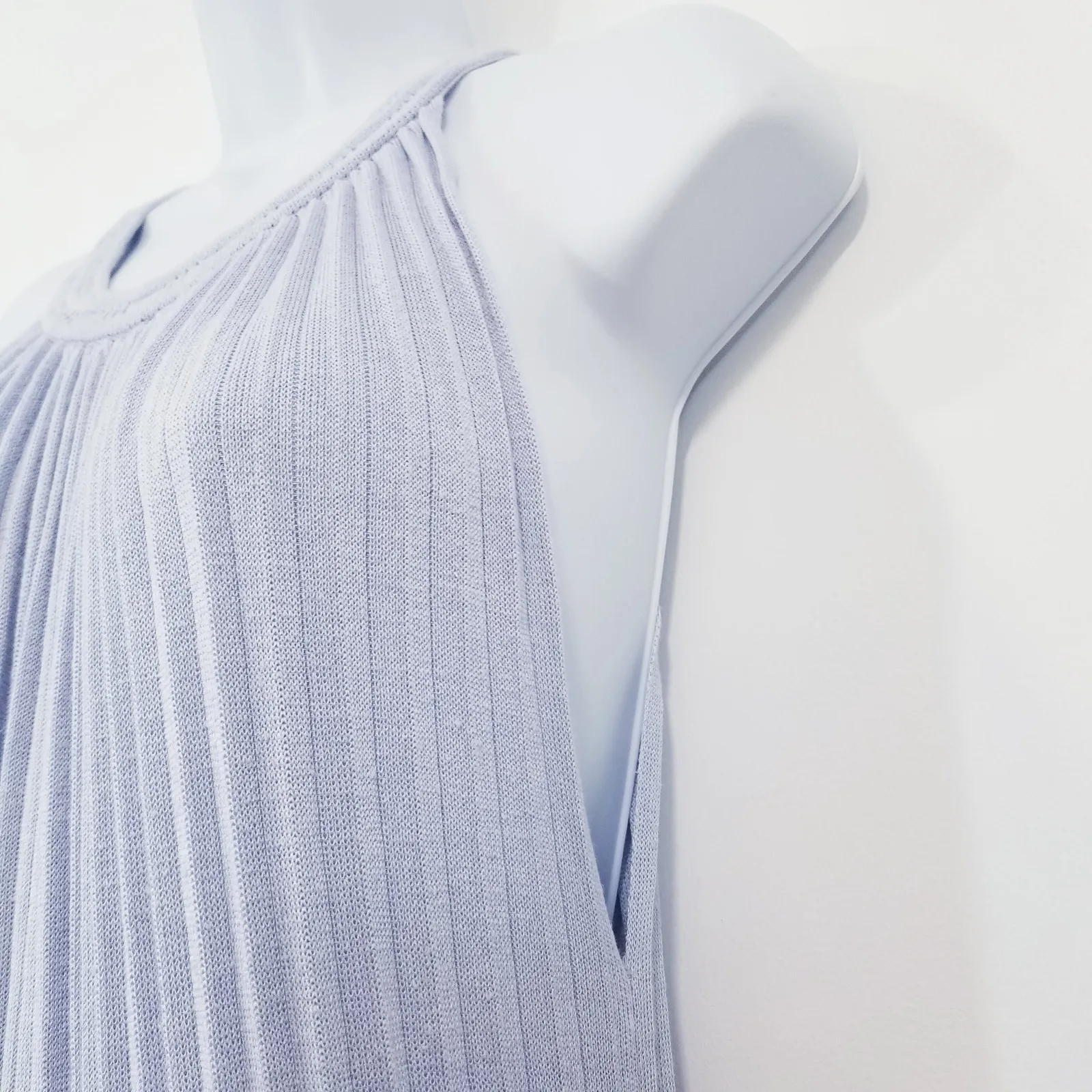 Point Sur Light Blue Linen Blend Knit Maxi Dress Sleeveless Drawstrings Size M - Image 3