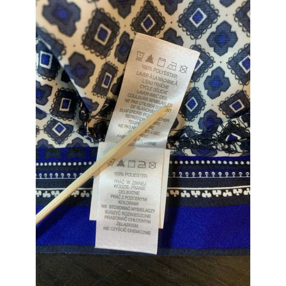 Dalia Flowy Blouse Shirt Womens Small Blue Geometric Office Church Business‎ - Image 7