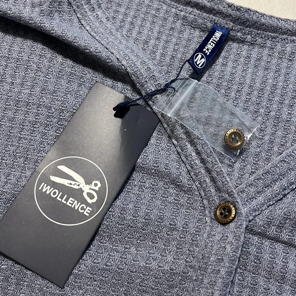 IWOLLENCE size medium womens v neck waffle knit long sleeve tie front blue grey - Image 4