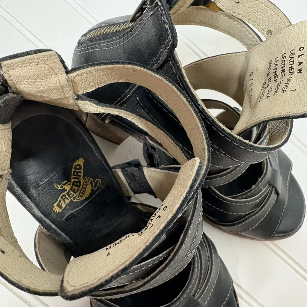 Freebird By Steven Black Claw Sz 7 Strappy Genuine Leather Boho - Image 4