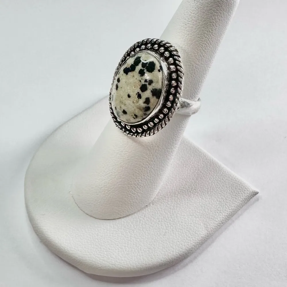 DALMATIAN Jasper Genuine Stone 925 Sterling Silver Ring - Image 2