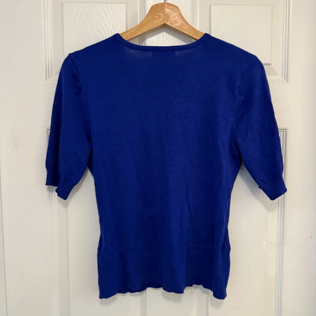 NWT NY&C Short Sleeve Wrap Sweater Blue Size M - Image 3