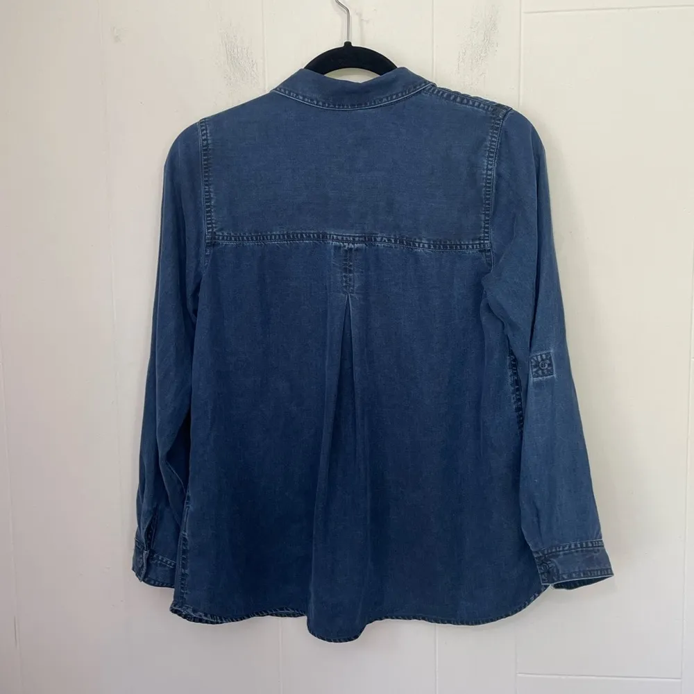 Soft Surroundings Boulevard Button Tunic Shirt Blue Chambray Roll Tab ~ Size XS - Image 2