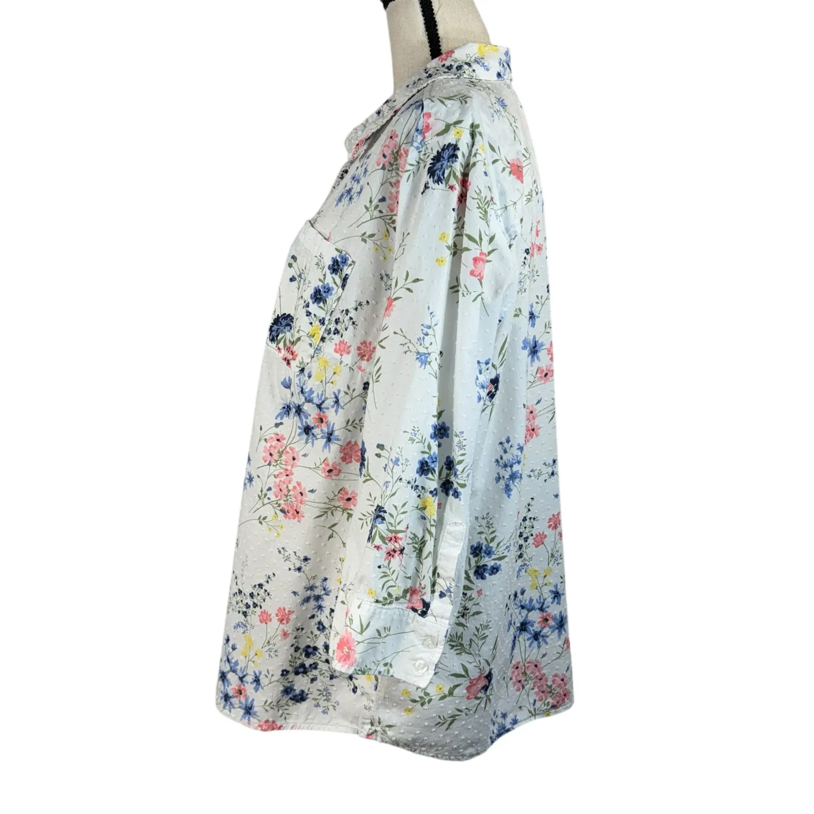 Karen Scott 2X-Large Top Swiss Dot Floral Button-Up 3/4 Sleeve Pocket Collared - Image 6