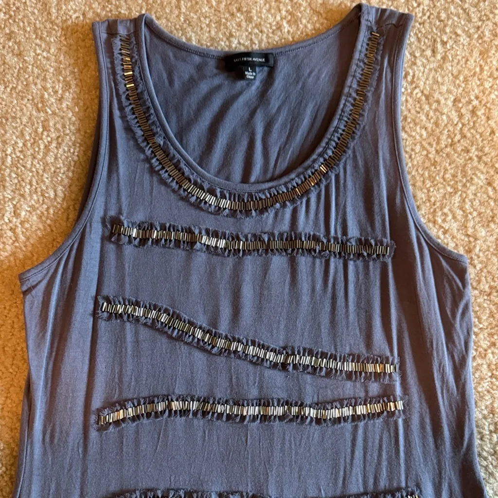 Saks Fifth Avenue Gray Tank Top with Sequin Stripes - Image 6