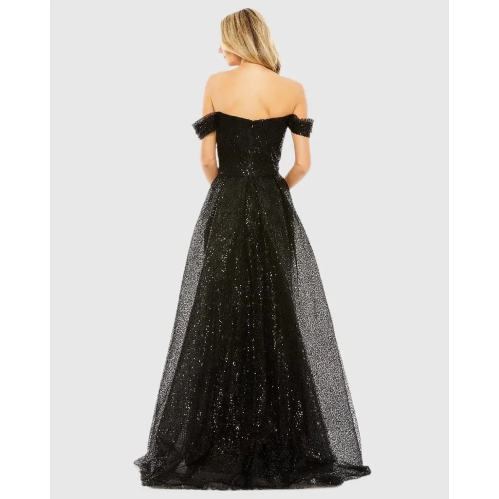 Mac Duggal 20515 Black Off the Shoulder Sequin Panel Train Gown Size 4 NWT - Image 3