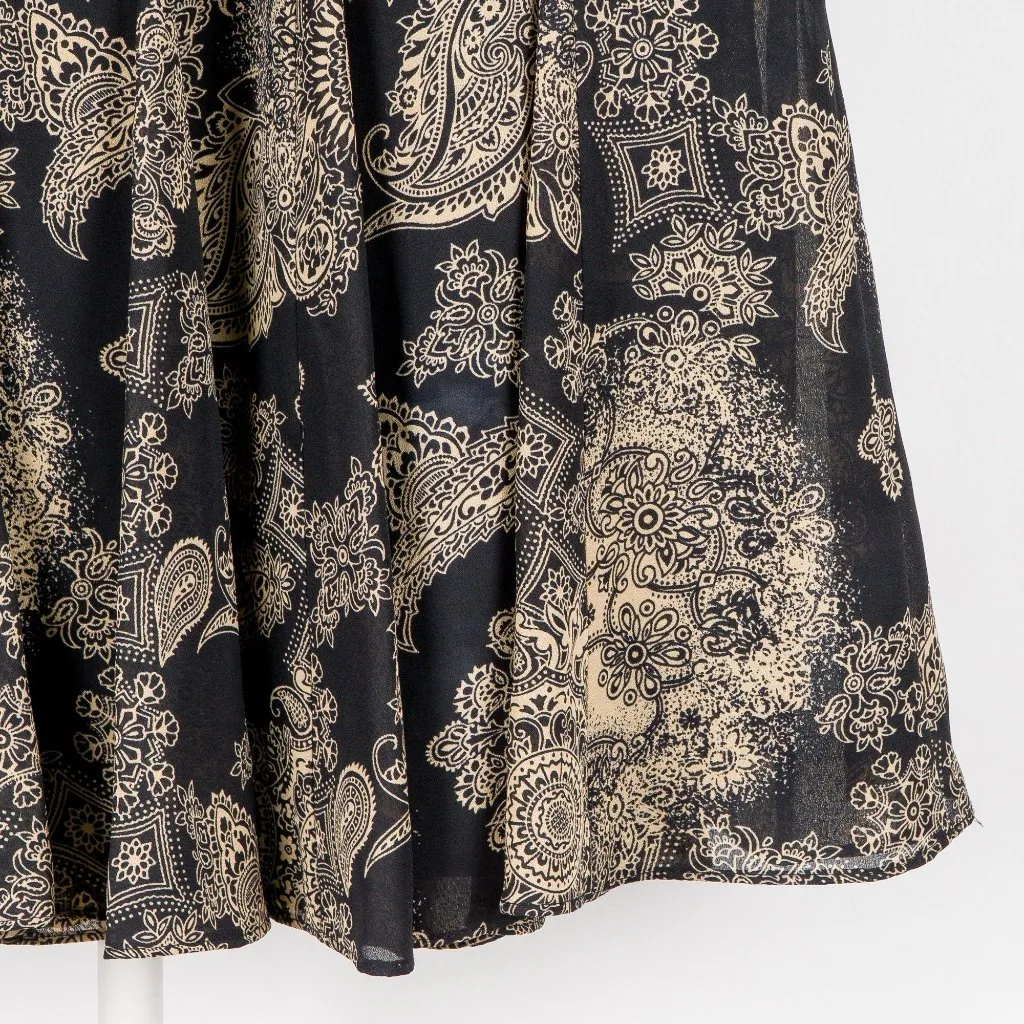 Kasper Paisley Skirt 4 Womens Flare Black Tan Twirl Knee Length Lining Casual - Image 4