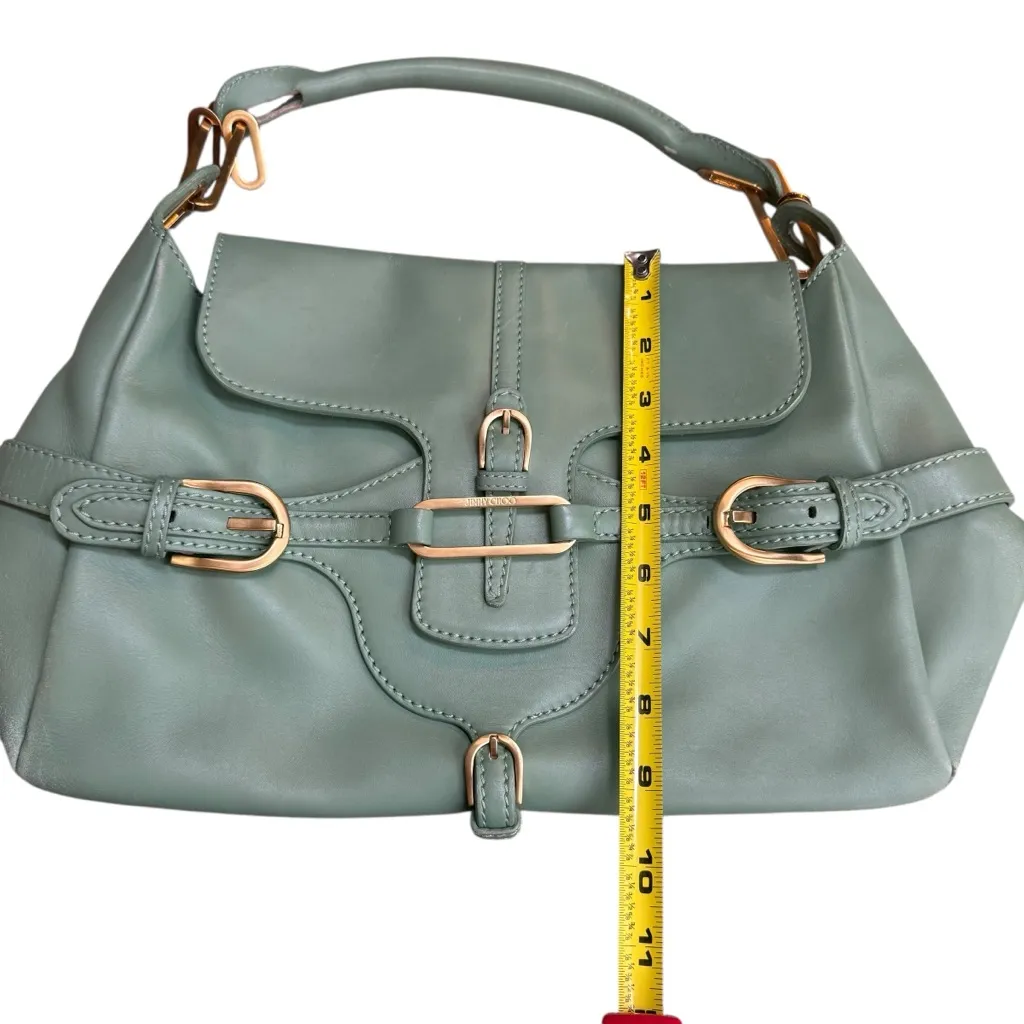 Jimmy Choo Tulita Shoulder Bag Sage Green Leather Chunky Buckle‎ Front Summer - Image 7