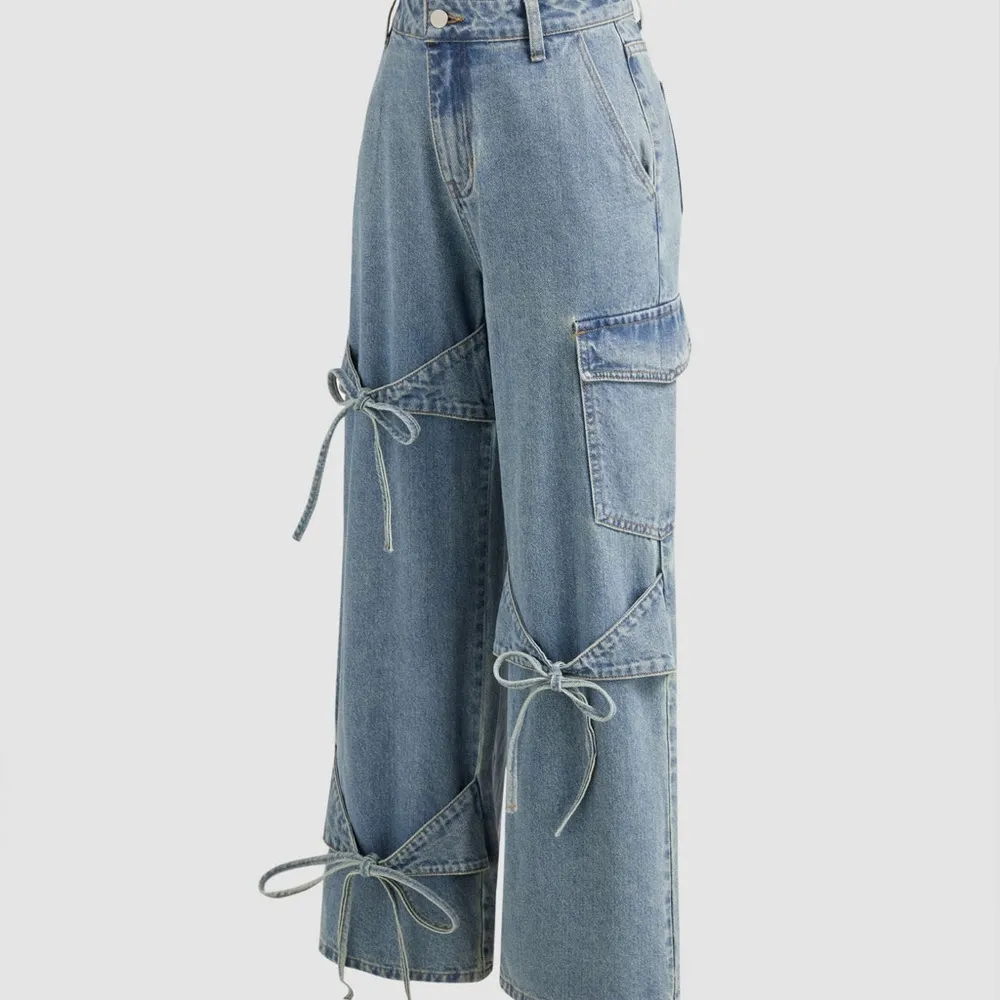 Women's Blue Jeans with Bow Details - Image 2