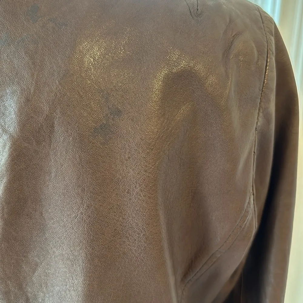 Eileen Fisher Vintage Open Brown Leather Jacket, Size Small, EUC - Image 5