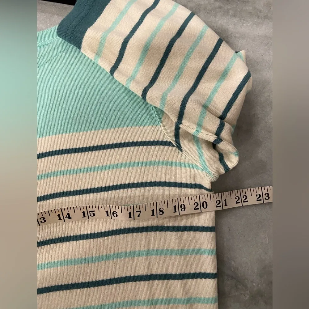 L.L. Bean Size LP Aquamarine Teal Stripe 3/4 Sleeve Knit Heritage Mariner Shirt Green - Image 11