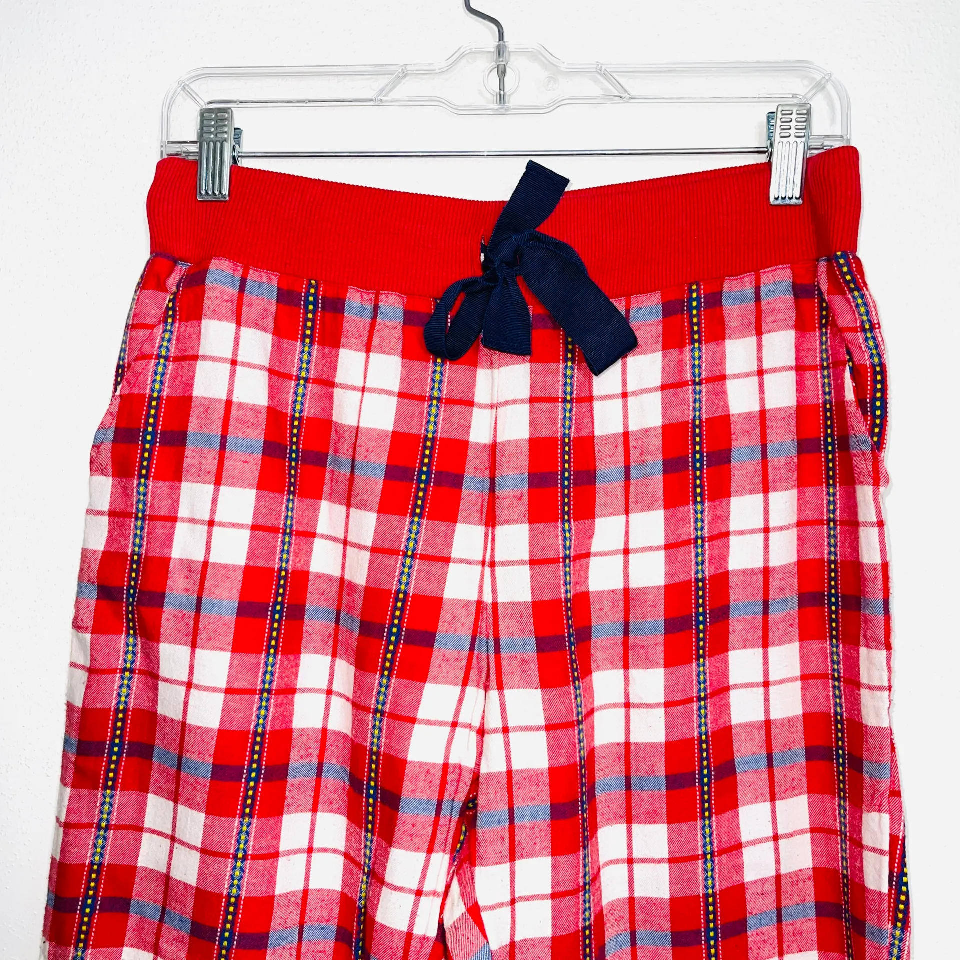 Red White & Navy Blue Plaid Drawstring Jogger Pajama Pants - Image 3