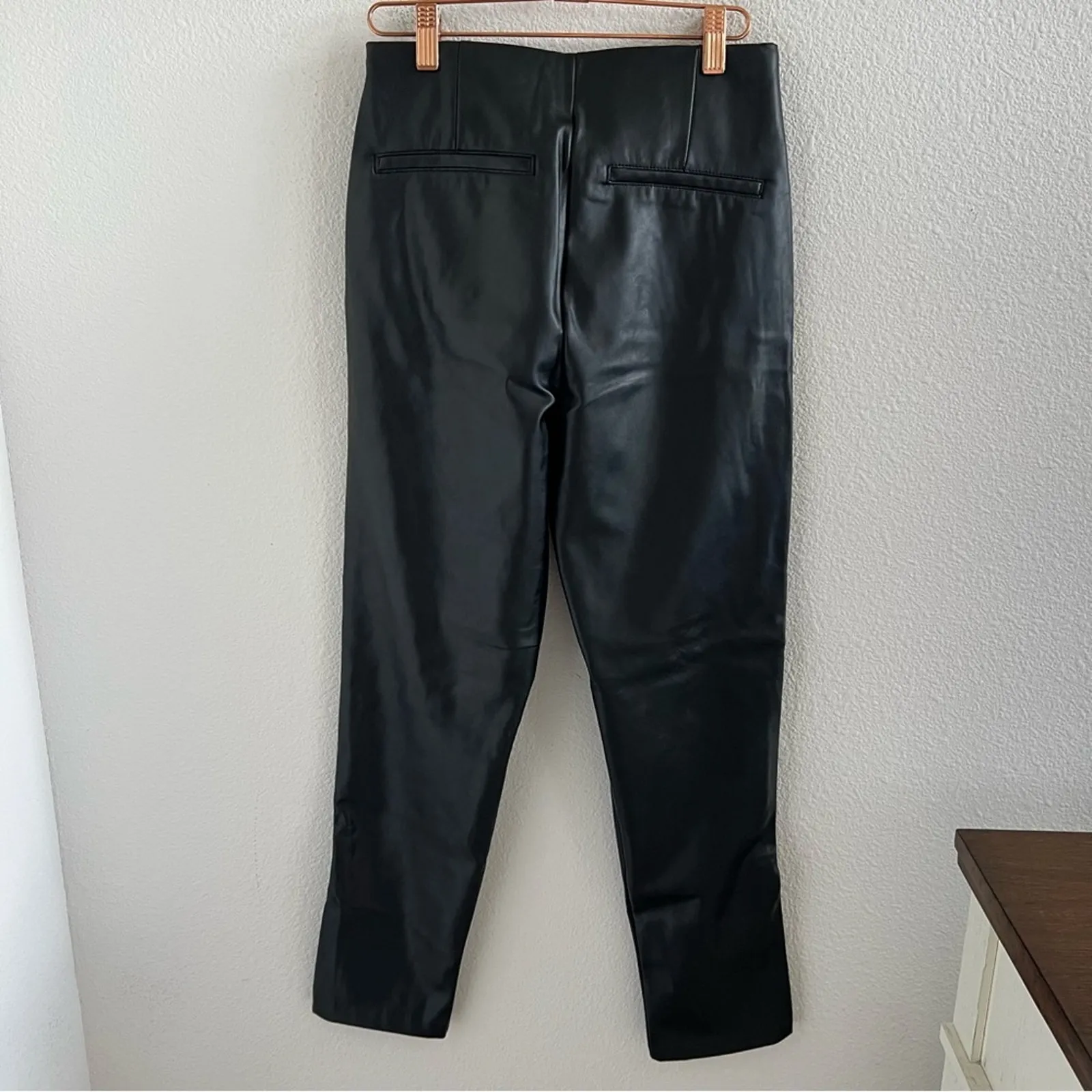 Old Navy Extra High Rise Faux Leather  Pants Skinny Black Zippered Ankle 4 - Image 5