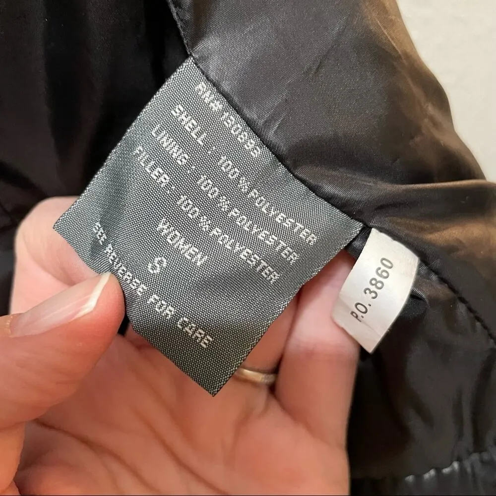 New Balance Black Hooded Puffer Vest Full Zip Camo Print Womens S Retro Sport - Image 10