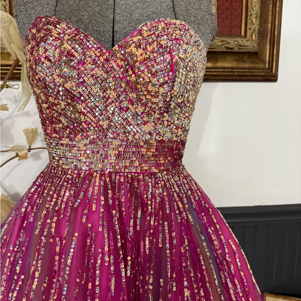 Terani Couture Strapless Sweatheart Colorful Sequined Formal Dress ~ Size 2 🧡🍄 - Image 2