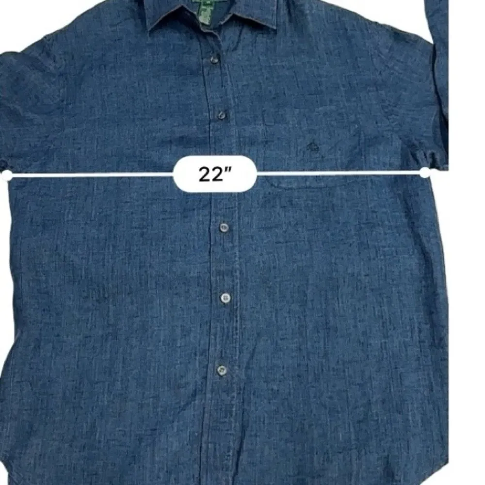Lauren Ralph Lauren 100% Linen Long Sleeve Button Up Blue Top Blouse Size‎ M Size M - Image 6