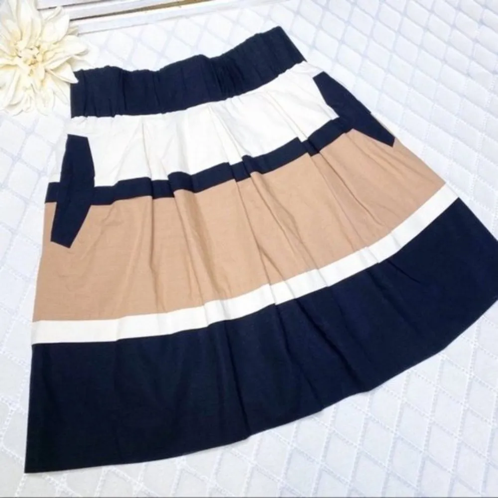 Anthropologie Striped Colorblock Mini Skirt Tan White Black XS - Image 3