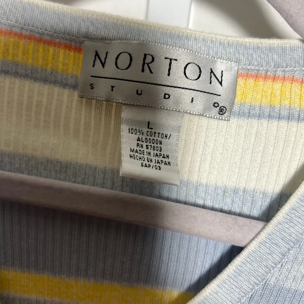 NORTON STUDIO Blue Short Sleeve Button V Neck Cotton Cardigan Sweater Size L - Image 3