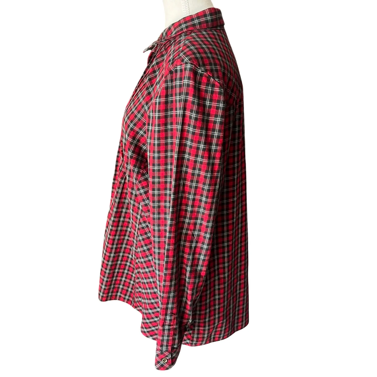 Uncommon J.Jill Women's Red Plaid Button Down 100% Cotton‎ Shirt Holiday Sz L Size L - Image 3