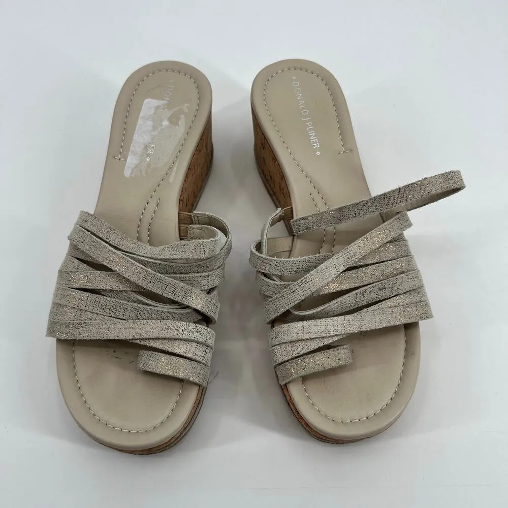 Donald J Pliner leather Sandals Slides Flip Flops Wedge Platform Beige Shoes 6.5 - Image 2