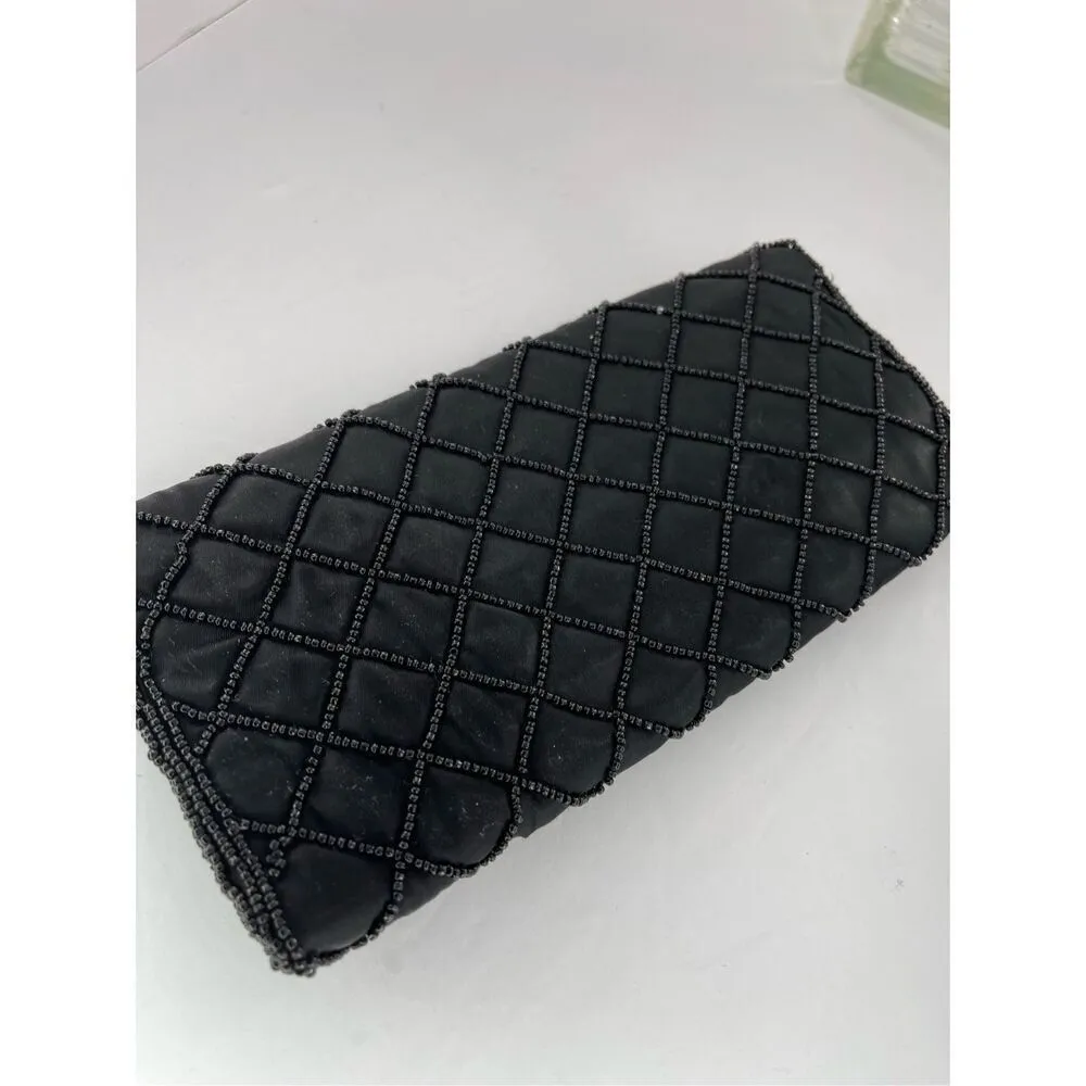 Vintage John Wind Japan beaded satin bag. Black - Image 3