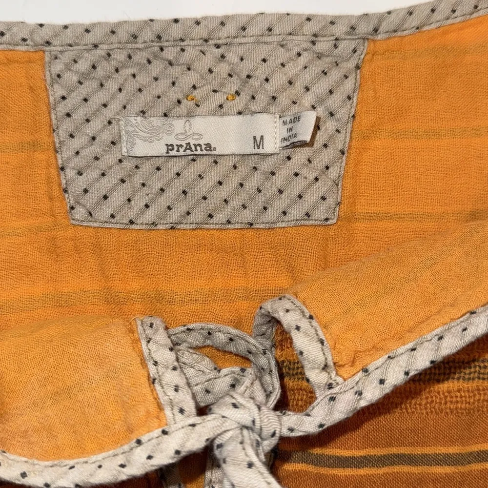 Orange Striped Women's Prana Mistico Short Sleeve Top Guaze Cotton Medium - Image 7