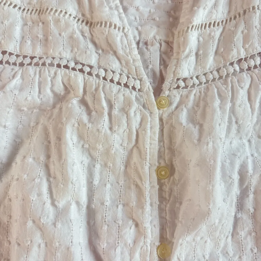 Loft white cotton button up puff sleeve ruffle blouse - Image 3