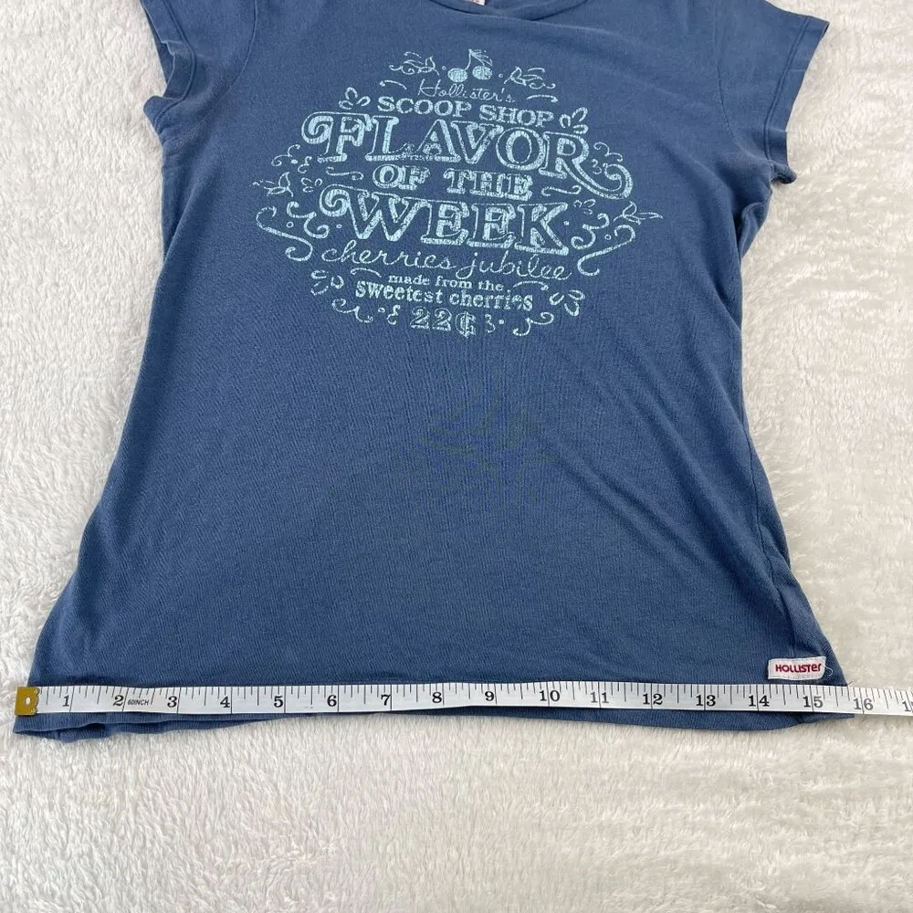 Vintage Hollister Y2K Top Tee Womens M Flavor Of The Week Blue Short Sleeve 2000 - Image 8