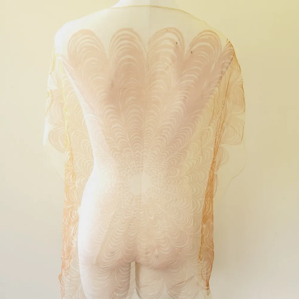Cream sheer printed tulle square scarf - Image 4