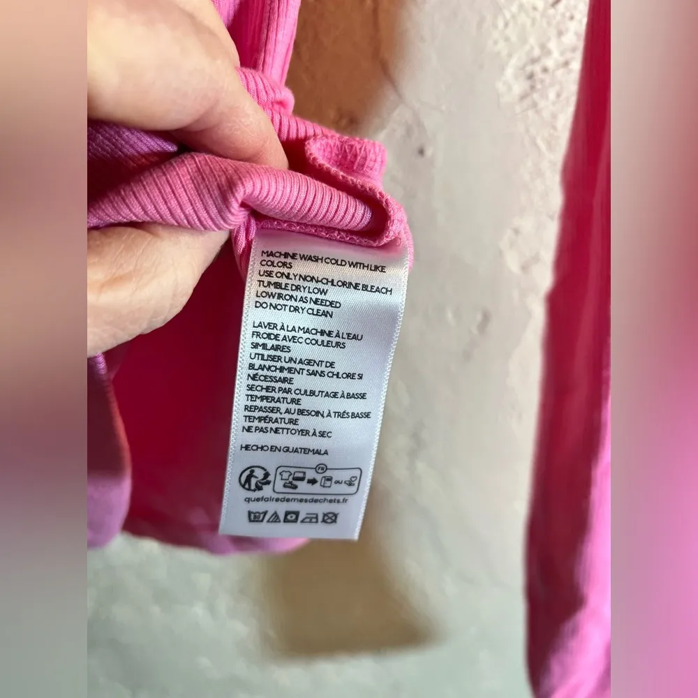 Pink Long Sleeve V-Neck Top, layering vneck front and back, beautiful hot pink - Image 3