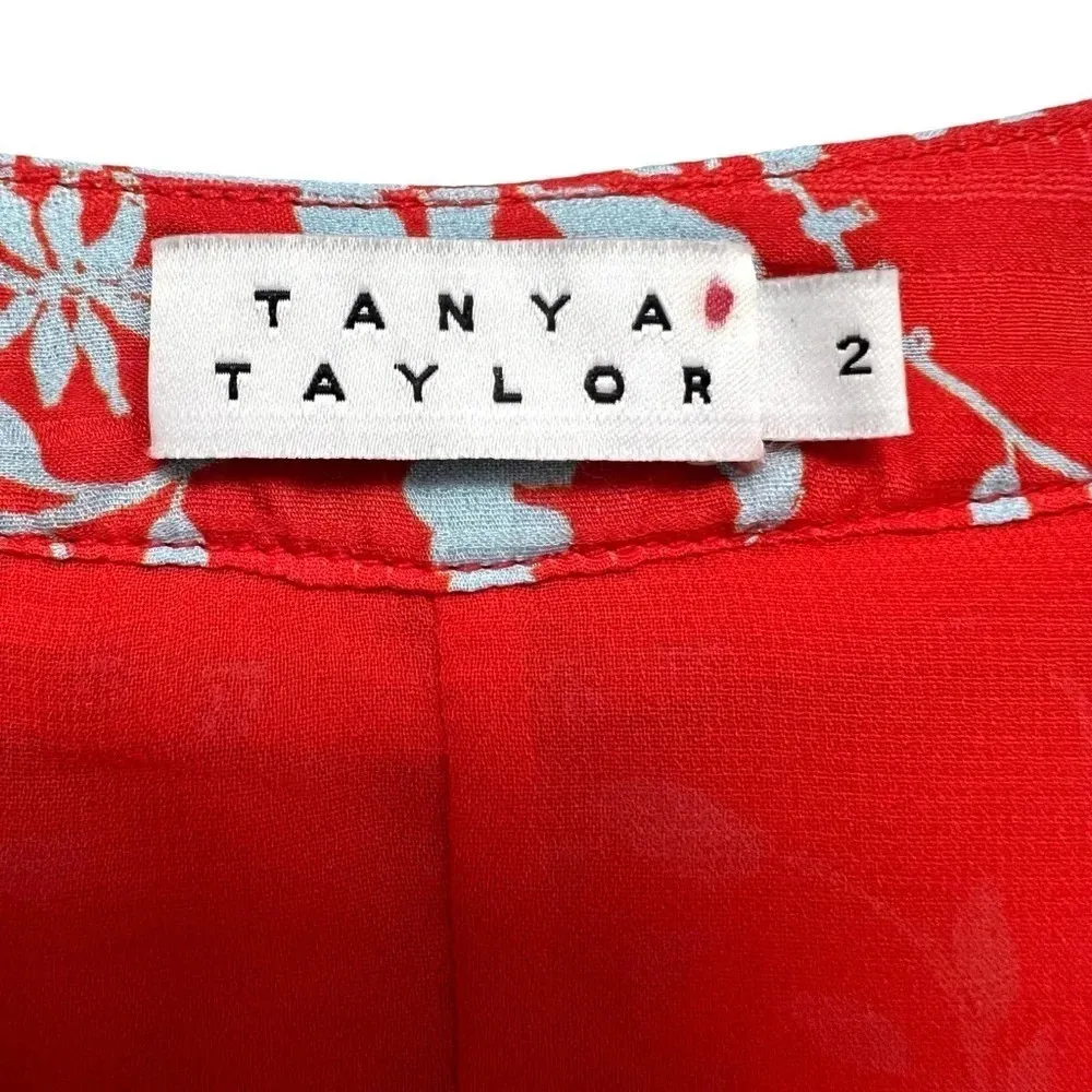 TANYA TAYLOR Red Printed Silk Mini Ruffle Dress Short Sleeve Coastal Chic Size 2 - Image 5