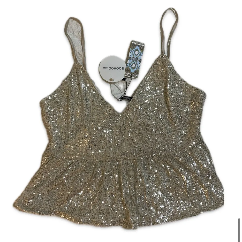 Boohoo Sequin Tank Top Peplum Camisole Size 18 - Image 3