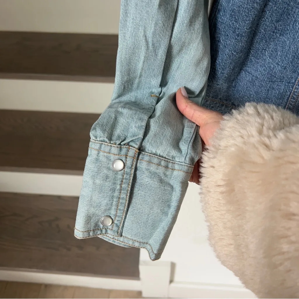 NWT Free People We The Free Dude Ranch Denim Shirt in Blue Motif - Image 7