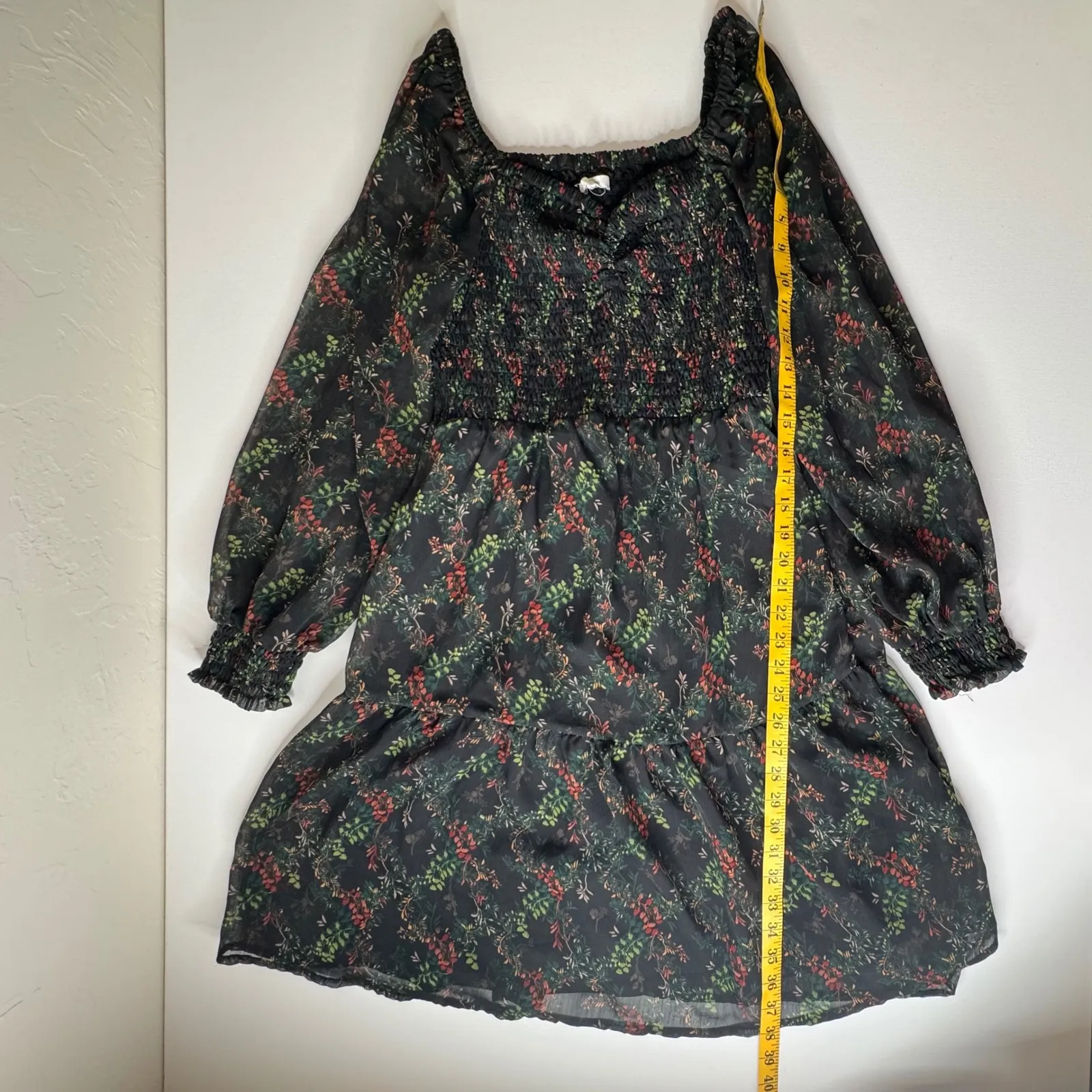 Maurices Arbor Floral Smocked Dress Medium Long Sleeve Sheer Boho Babydoll Flowy - Image 11