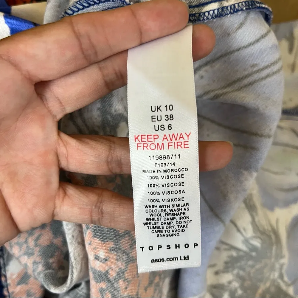 Topshop bold floral ruched long sleeve midi dress in cobalt - Image 8