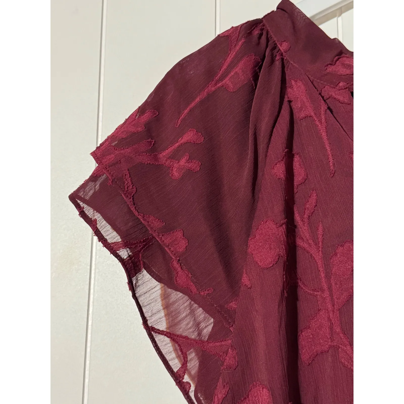 Mila Mae Dress XL Burnout Red Maxi Ruffle Hem Flutter Sleeve Split Neck - Image 8