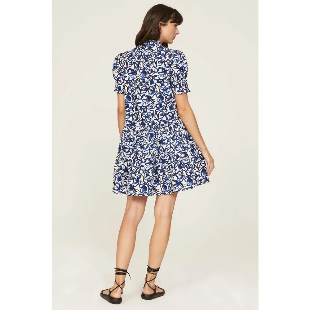 Apiece Apart Las Alturas Blue Floral Print Short Sleeve A-Line Mini Dress Size L - Image 3
