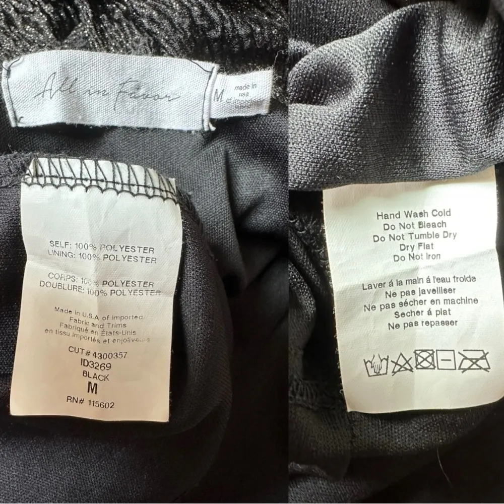 All In Favor Shimmer Black Metallic V Neck Blouson Sleeve Mini Dress Size Medium - Image 9