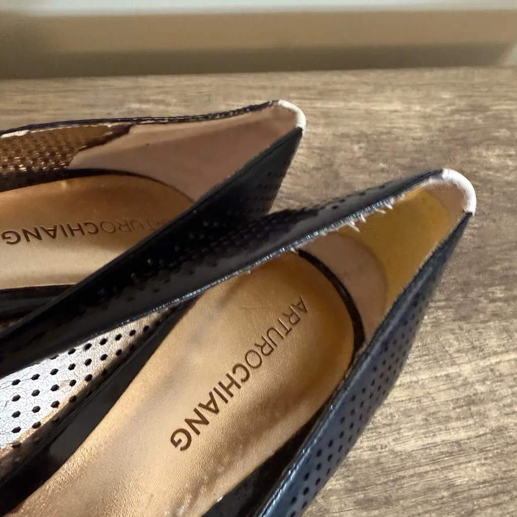 Arturo Chiang Black White Leather High Heels Shoes Women’s Size 8.5 Open Toe - Image 4