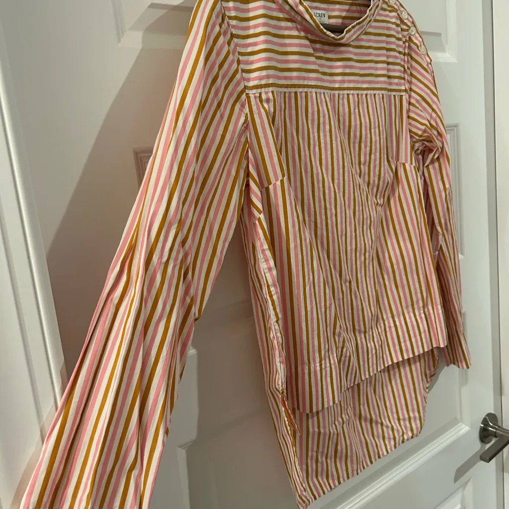 J Crew Striped Shirt White Pink Brown Size 4 - Image 5