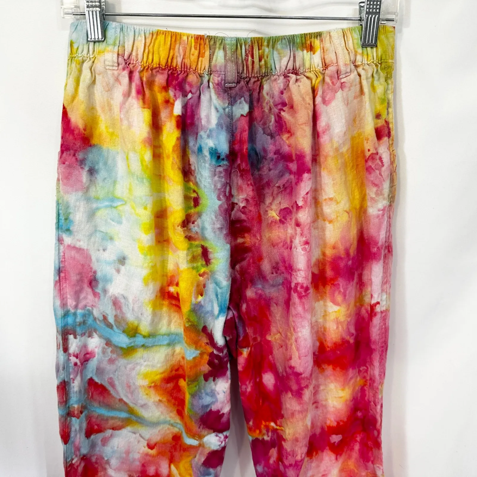 Nicole Miller NY Medium Linen Pants Handmade Tie Dye Elastic Waist‎ Palazzo 1072 - Image 9
