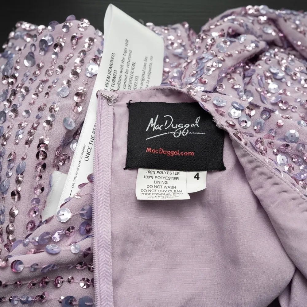 Mac Duggal Purple Sequin Puff Sleeve V Neck Midi Dress - Image 4