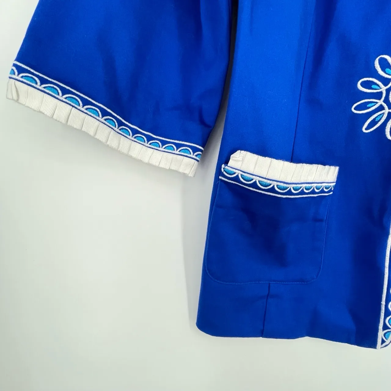 Bob Mackie Wearable Art Womens Blue Embroidered Floral Open Front Jacket Medium - Image 9