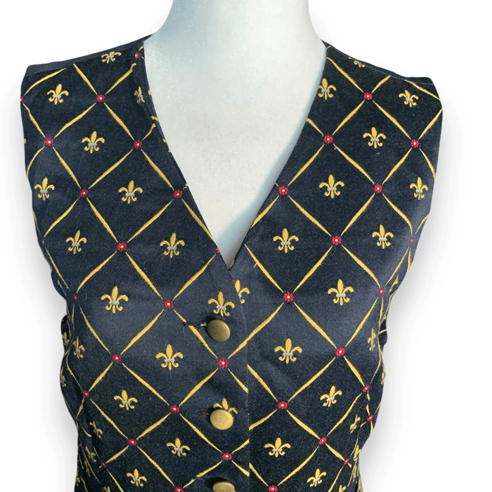 Vintage Lizsport Petite Black Gold Fleur De Lis Embroidered Vest New Small Prep Size undefined - Image 5