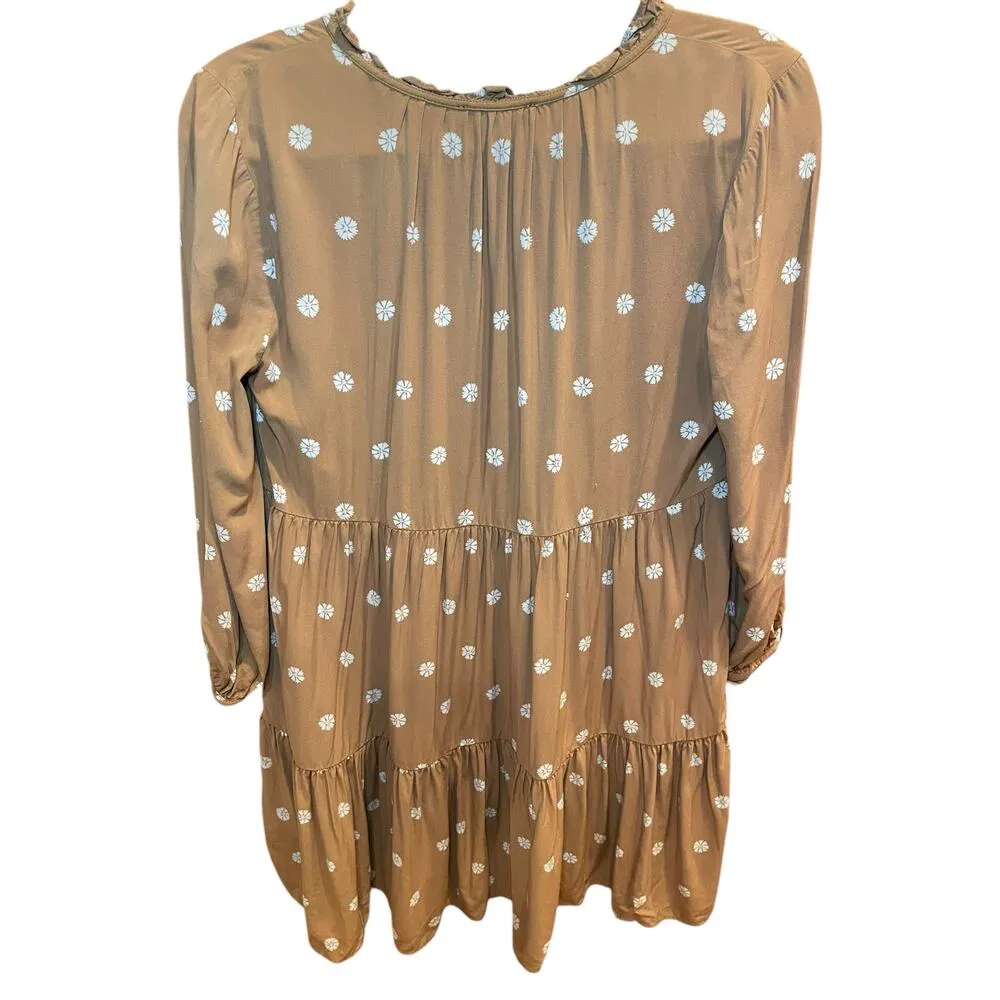 Madewell Women Small Tie-Neck Tiered Mini Dress in Bloom Dot Brown & White Flowy - Image 13
