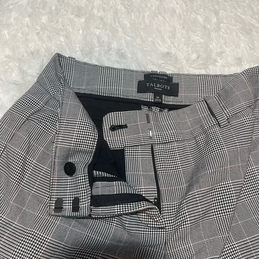 Talbots black white plaid trousers pants slacks hint of pink woman’s 2 PETITE - Image 5