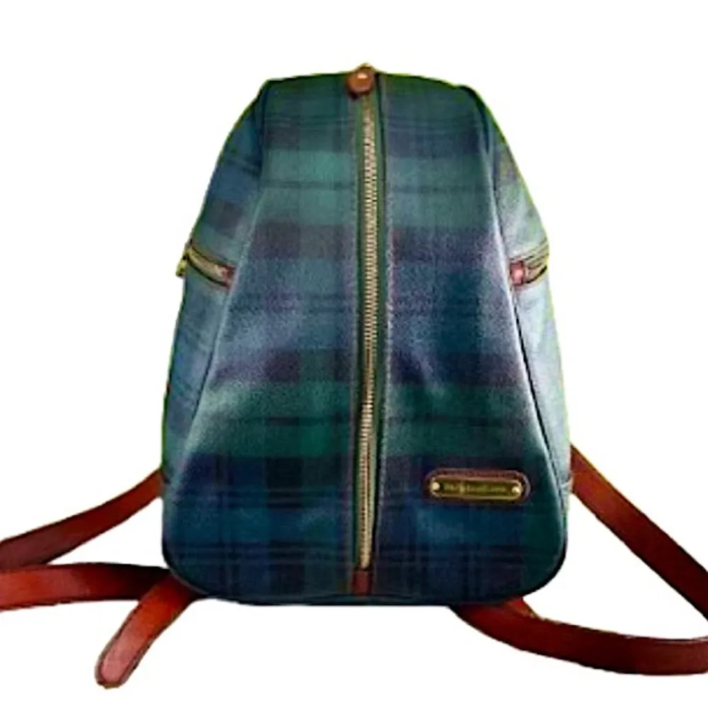 RALPH LAUREN Black Watch Medium Backpack With Adjustable Leather Straps Vintage - Image 5