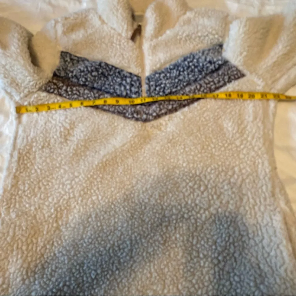 Weatherproof 1/4 Zip  Womens L Cozy Pullover Sherpa Type Cream Blue Gray Chevron - Image 5
