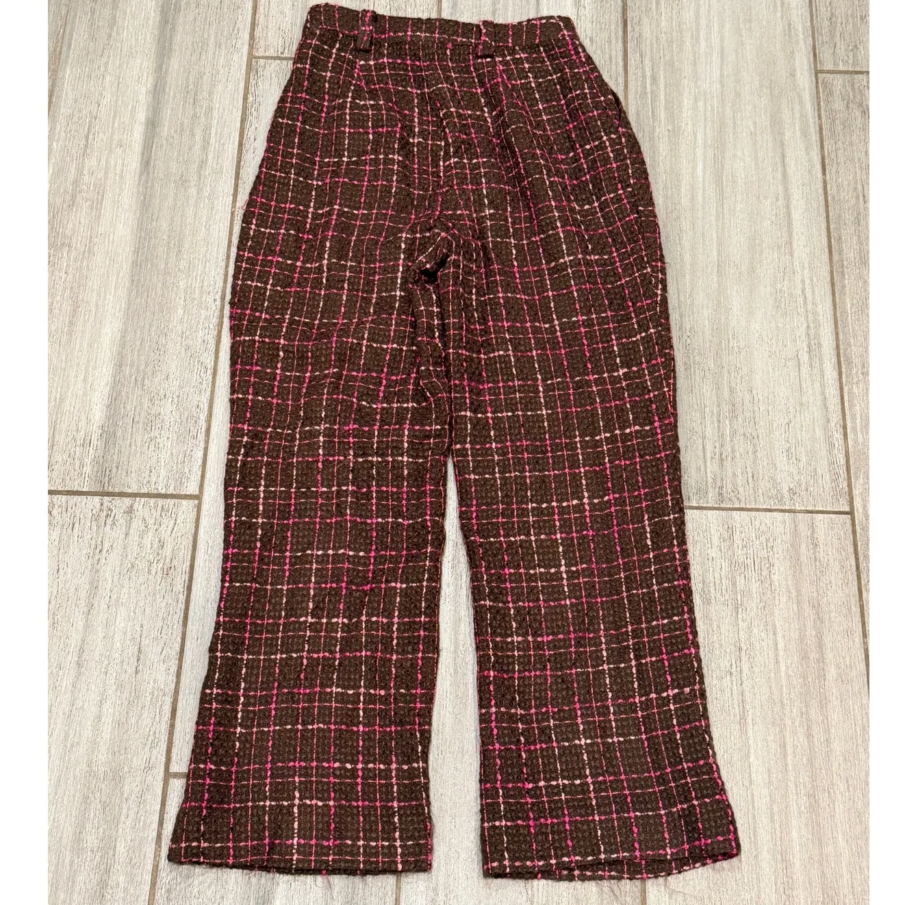 MAJORELLE Bernadette Pant XS Pink Chocolate Plaid Tweed Textured Modern Chic - Image 6