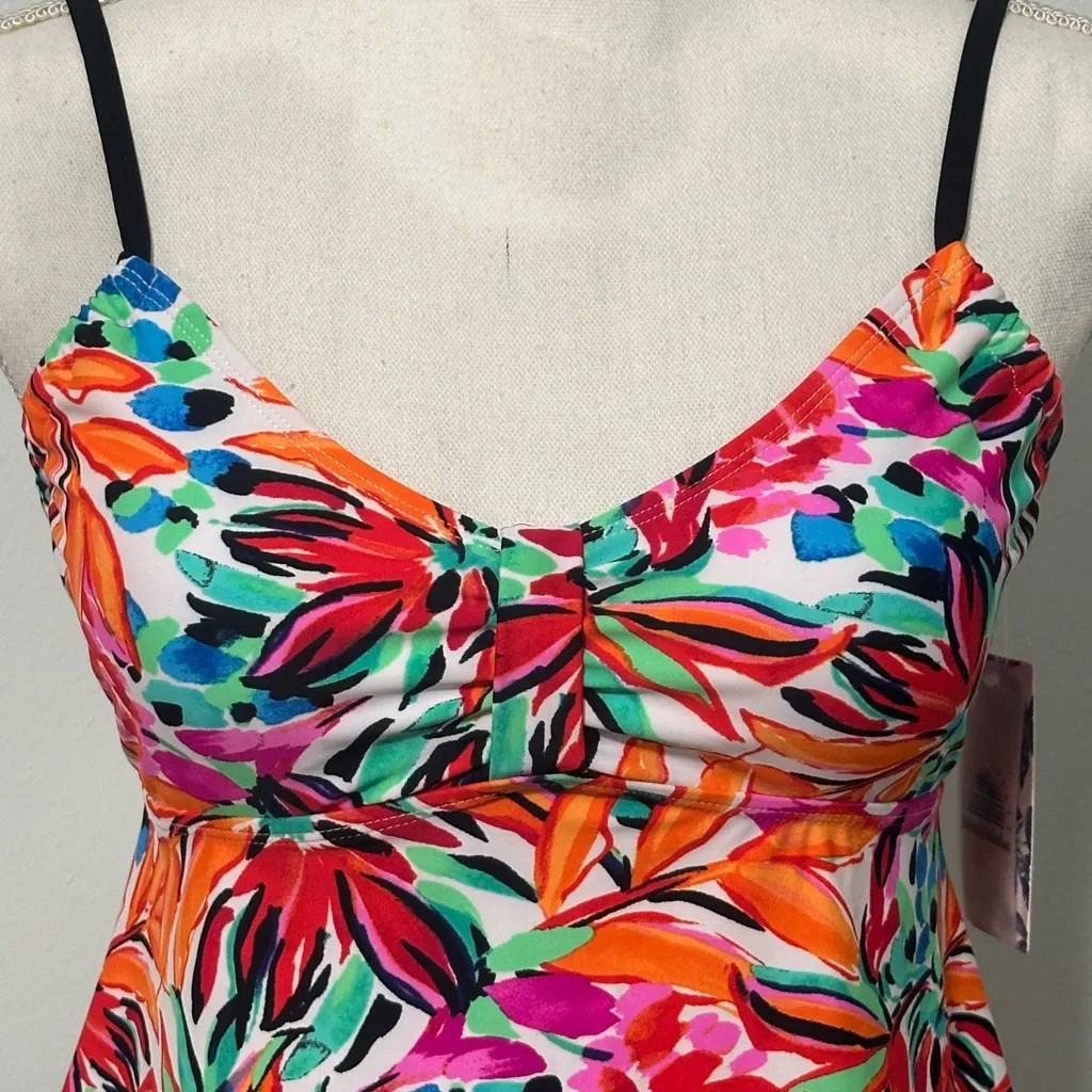 Stella Parker Island Collection Colorful Floral Tankini Swim Top NWT Black - Image 5